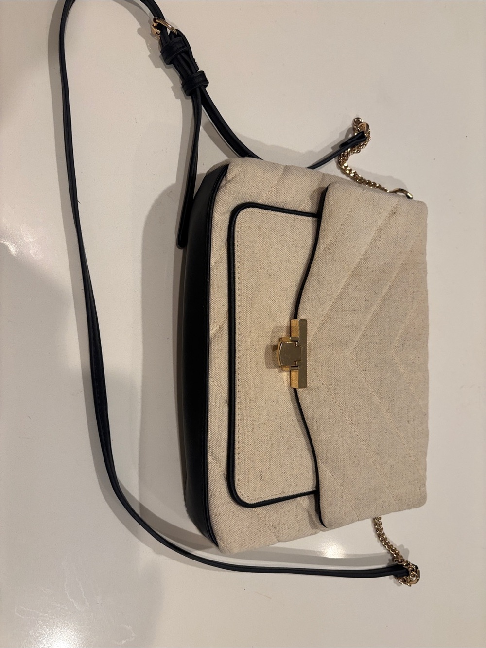 A New Day Canvas and Black Trim Crossbody Shoulder Bag - Cream